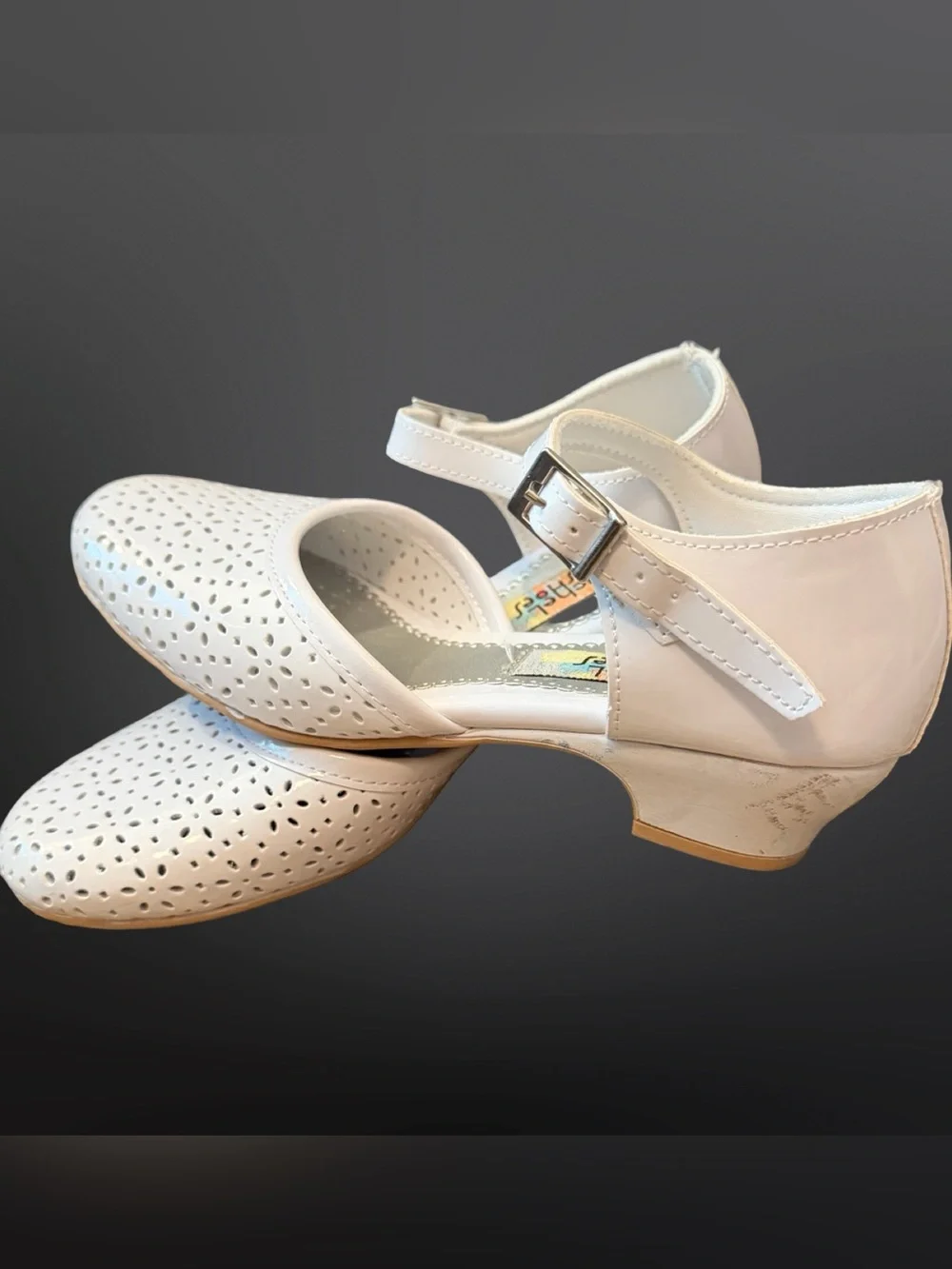 Rachel Girls White Perforated Floral Heels | Size 3
